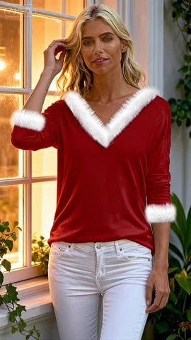 Chic V-Neck Long Sleeve Print Top
