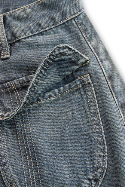 Casual Fashion Gradient Washed Denim Blue Gray Loose Pants