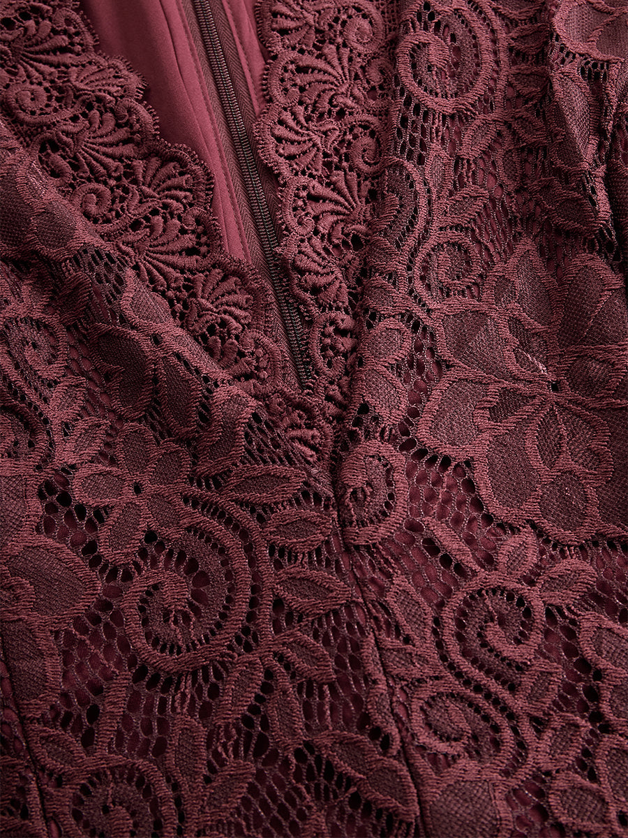 Vintage Bohemian Lace Long Sleeve Midi Dress