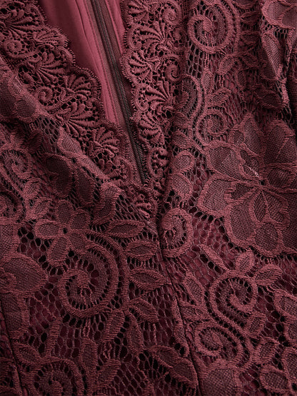 Vintage Bohemian Lace Long Sleeve Midi Dress