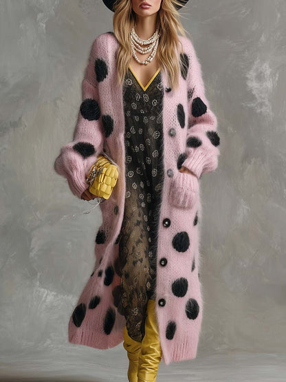 Pink Imitation Rabbit Fur Knitted Long-sleeved Cardigan
