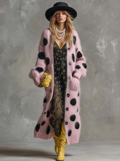 Pink Imitation Rabbit Fur Knitted Long-sleeved Cardigan