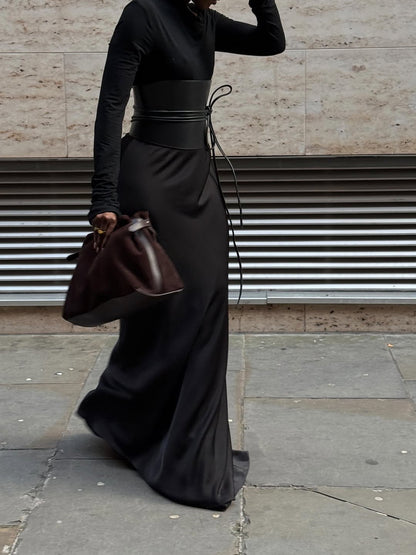 Elegant Black Maxi Dress With Integrated Belt