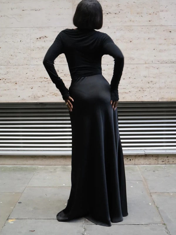 Elegant Black Maxi Dress With Integrated Belt