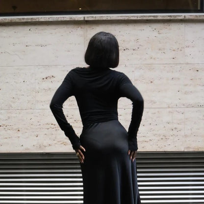 Black Long-Sleeve Fitted Top