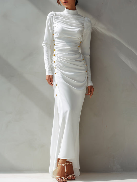 High-Neck Ruched Maxi Gown