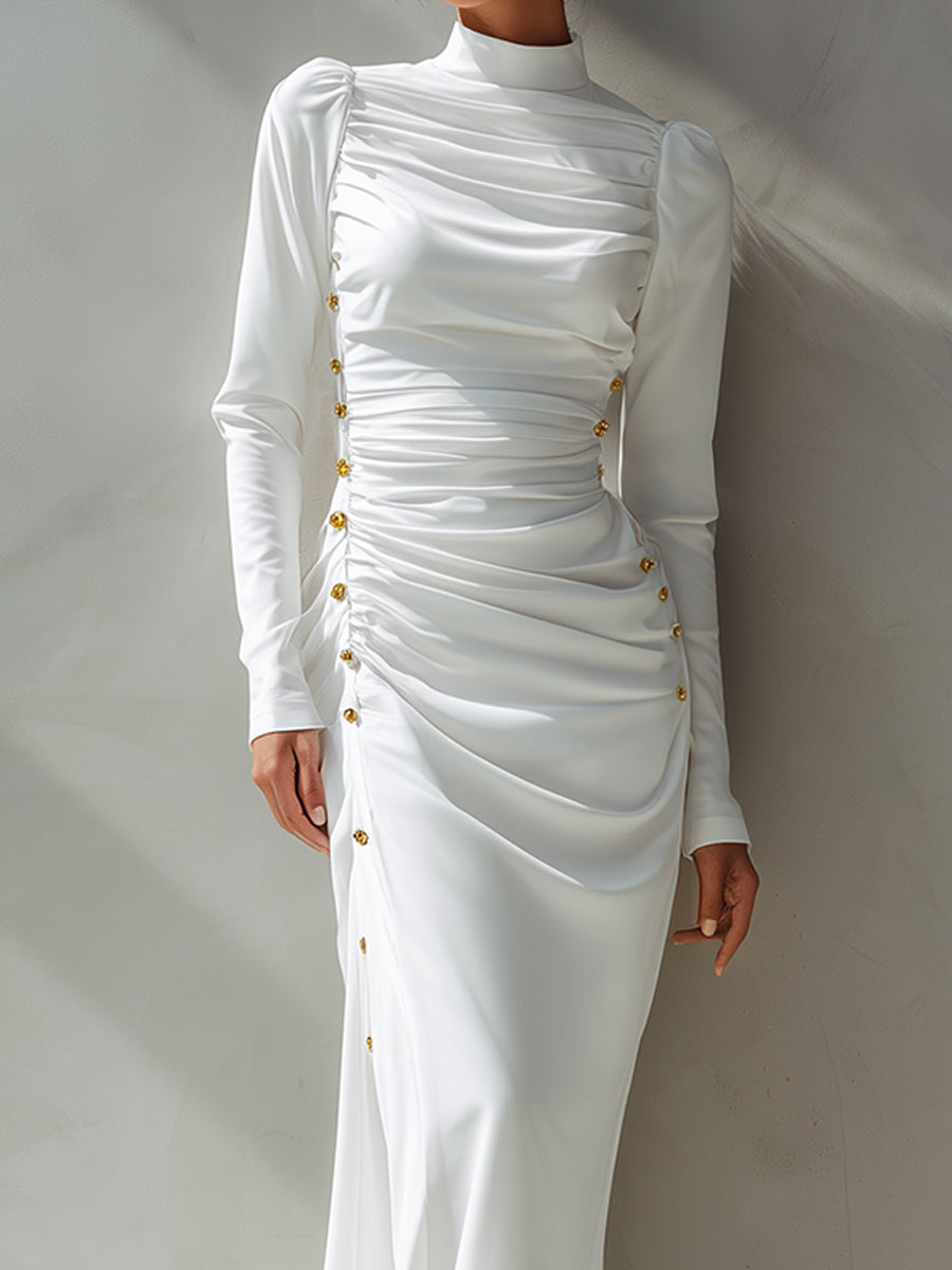 High-Neck Ruched Maxi Gown