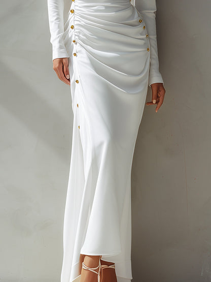 High-Neck Ruched Maxi Gown