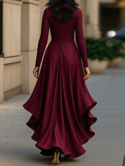 Draped Satin Maxi Dress With Ruffle Details