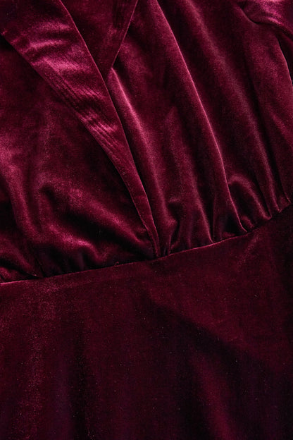 Classic Long-Sleeve Velvet Dress With Gold Accents