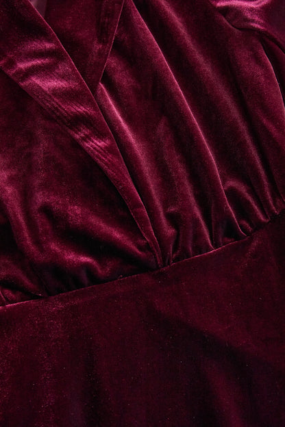 Classic Long-Sleeve Velvet Dress With Gold Accents
