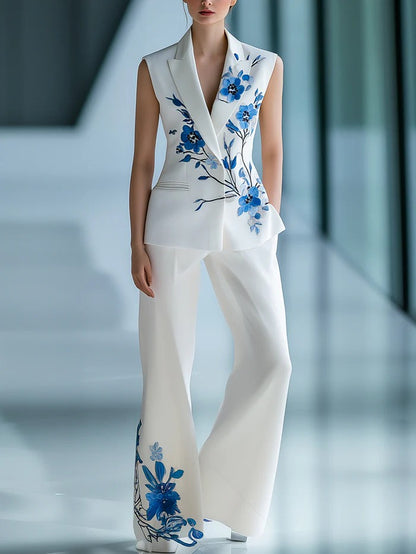 Elegant Floral-Embroidered Suit