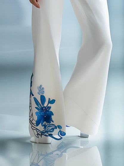 Elegant Floral-Embroidered Suit