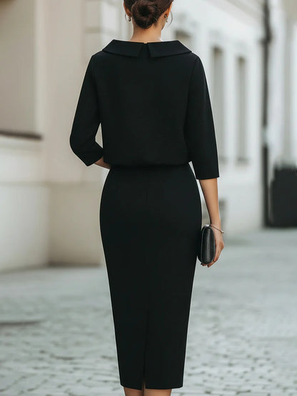 Boat Neck Top And Midi Skirt Set