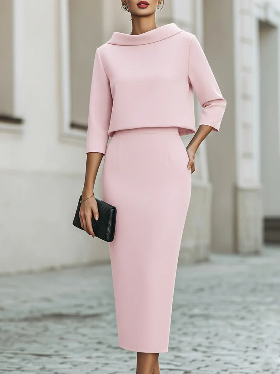 Boat Neck Top And Midi Skirt Set