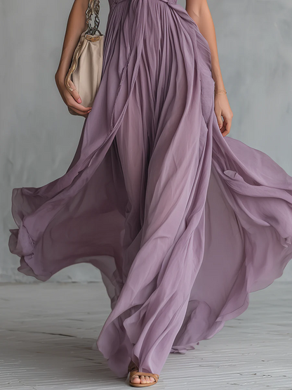 Halter Neck V-neck Sleeveless Chiffon Maxi Dress