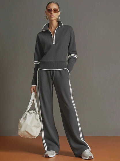 Half-zip Sweatshirt And Wide-leg Pants Set
