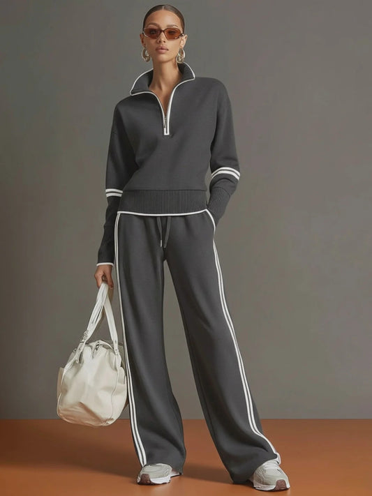 Half-zip Sweatshirt And Wide-leg Pants Set