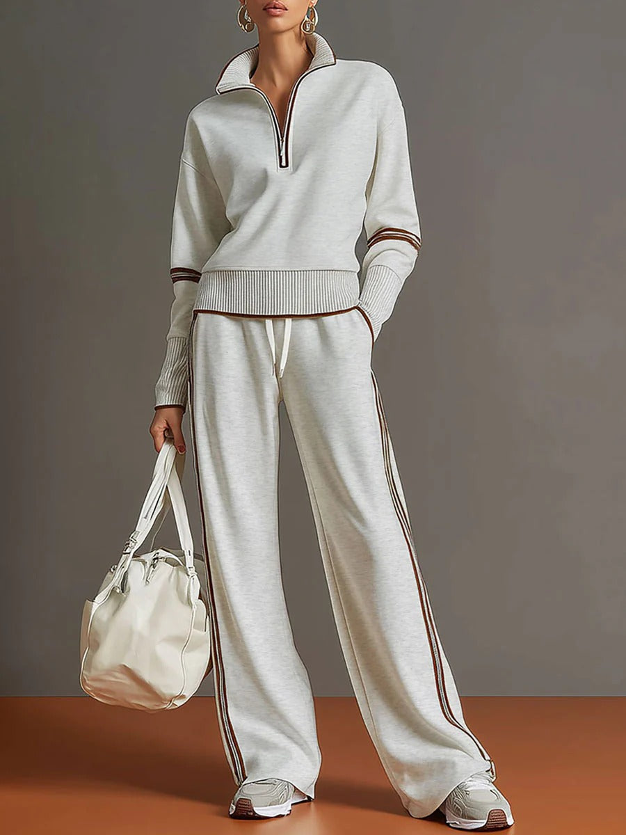 Half-zip Sweatshirt And Wide-leg Pants Set