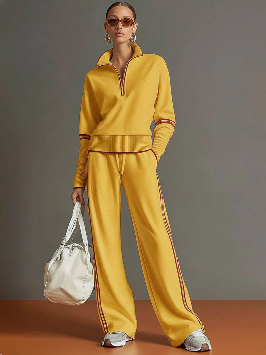 Half-zip Sweatshirt And Wide-leg Pants Set