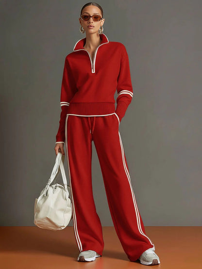 Half-zip Sweatshirt And Wide-leg Pants Set
