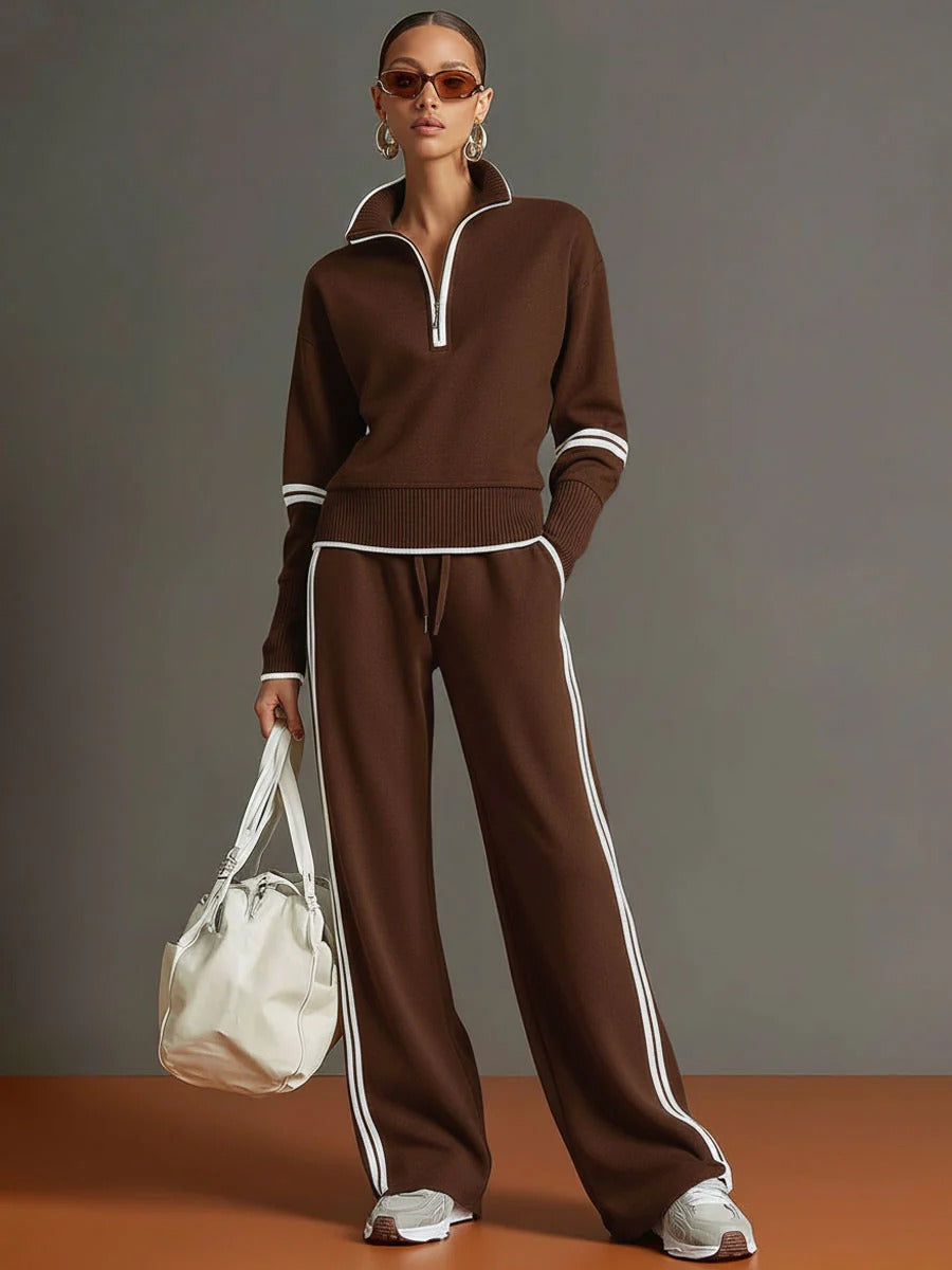 Half-zip Sweatshirt And Wide-leg Pants Set