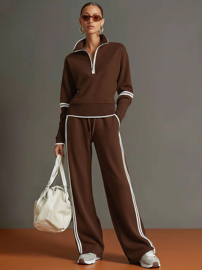 Half-zip Sweatshirt And Wide-leg Pants Set