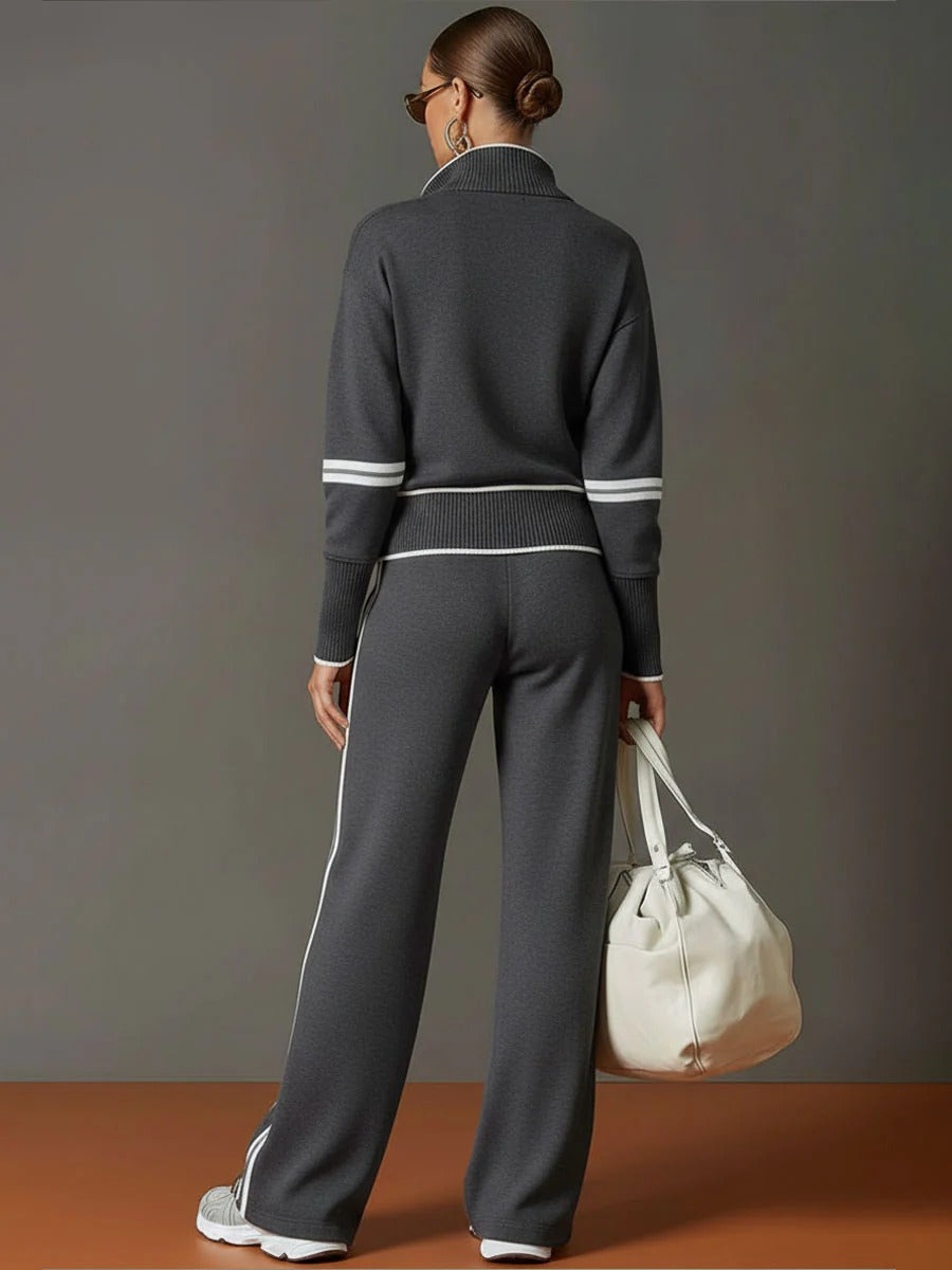 Half-zip Sweatshirt And Wide-leg Pants Set