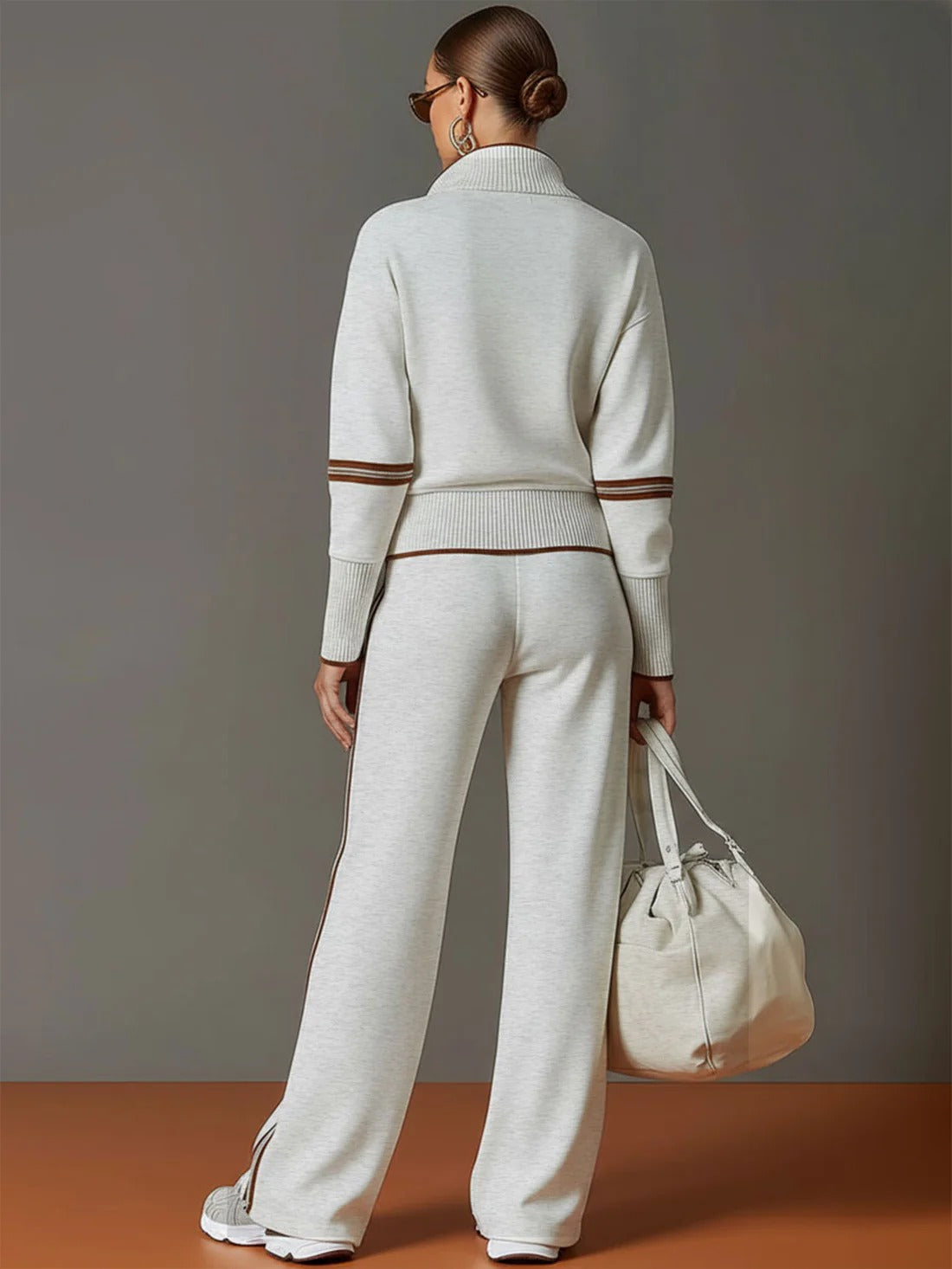 Half-zip Sweatshirt And Wide-leg Pants Set
