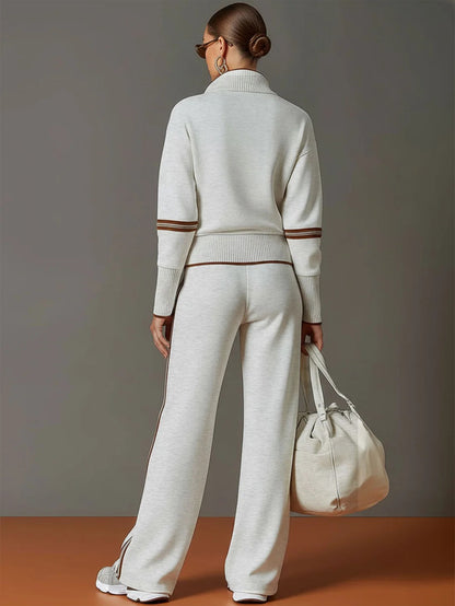 Half-zip Sweatshirt And Wide-leg Pants Set