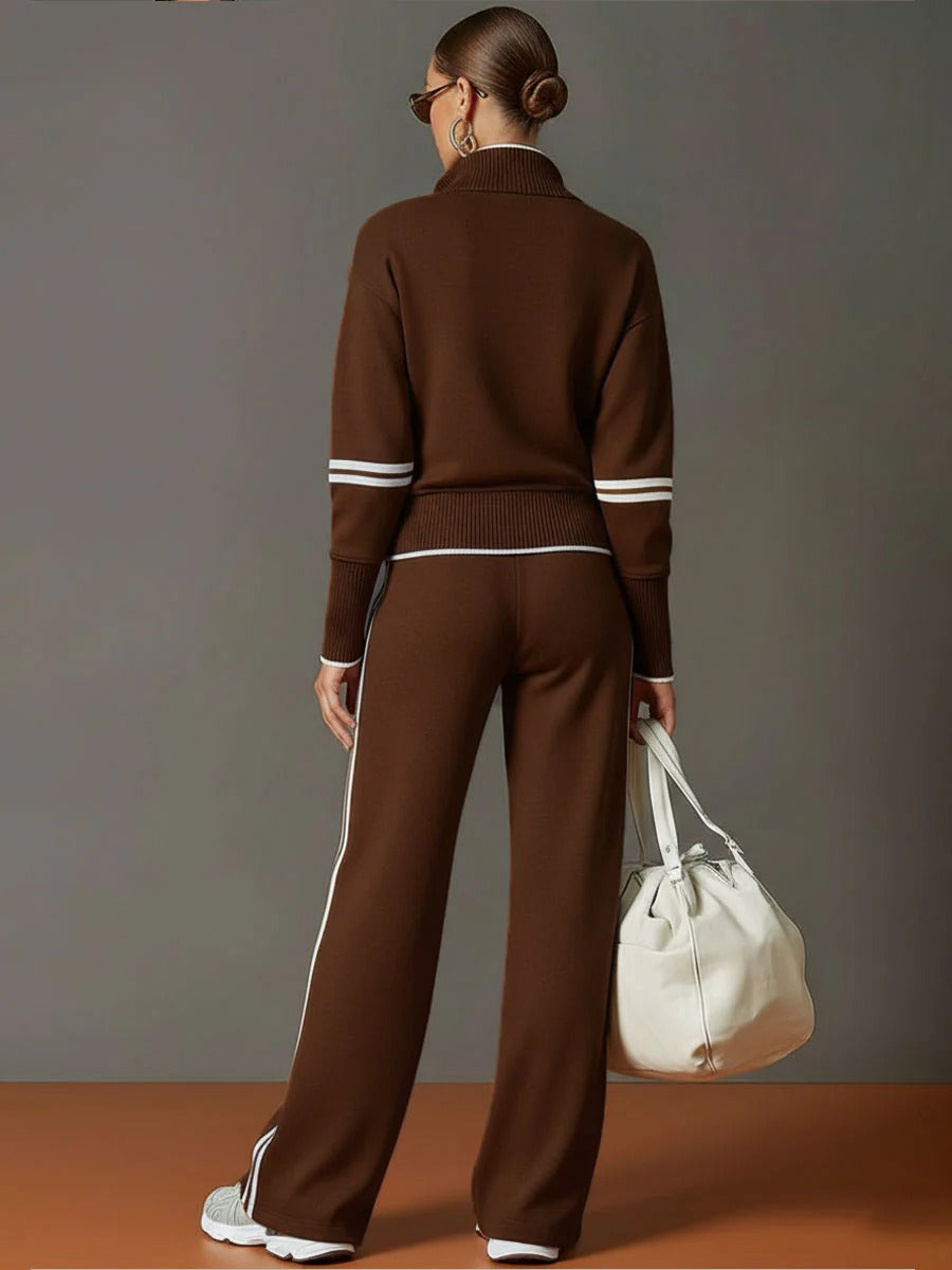 Half-zip Sweatshirt And Wide-leg Pants Set