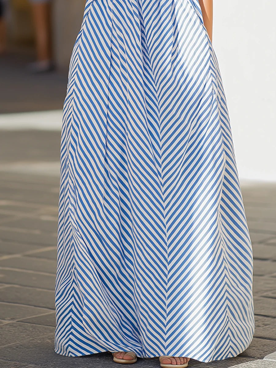 Nautical Striped Backless Maxi Dress