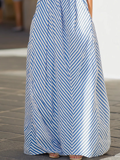 Nautical Striped Backless Maxi Dress