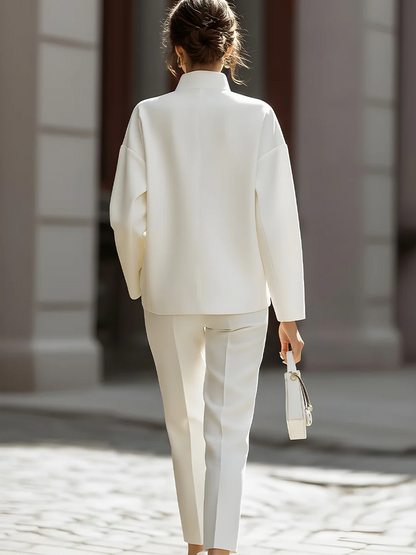 Luxe Ivory Oversized Shirt & Tailored Trouser Two-Piece Set