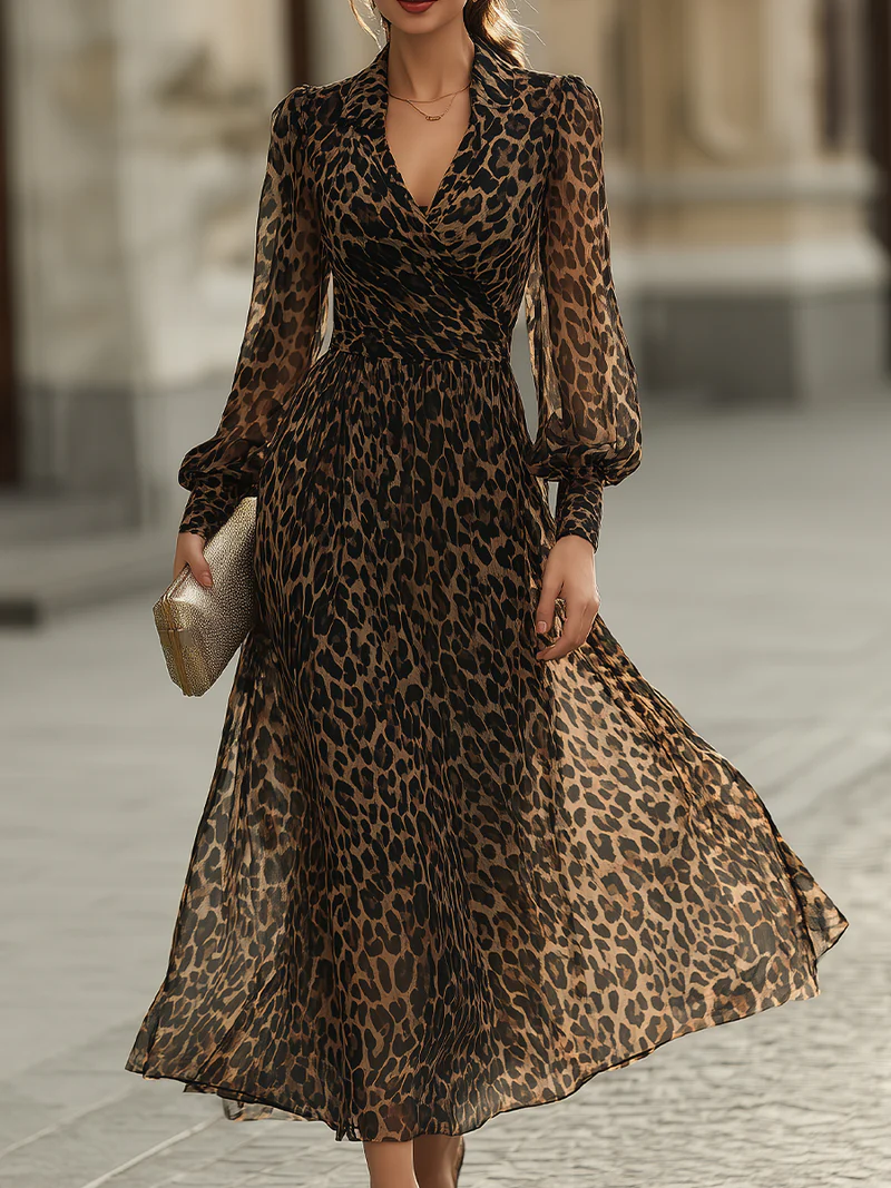 Leopard Print Wrap Midi Dress