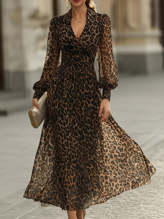 Leopard Print Wrap Midi Dress