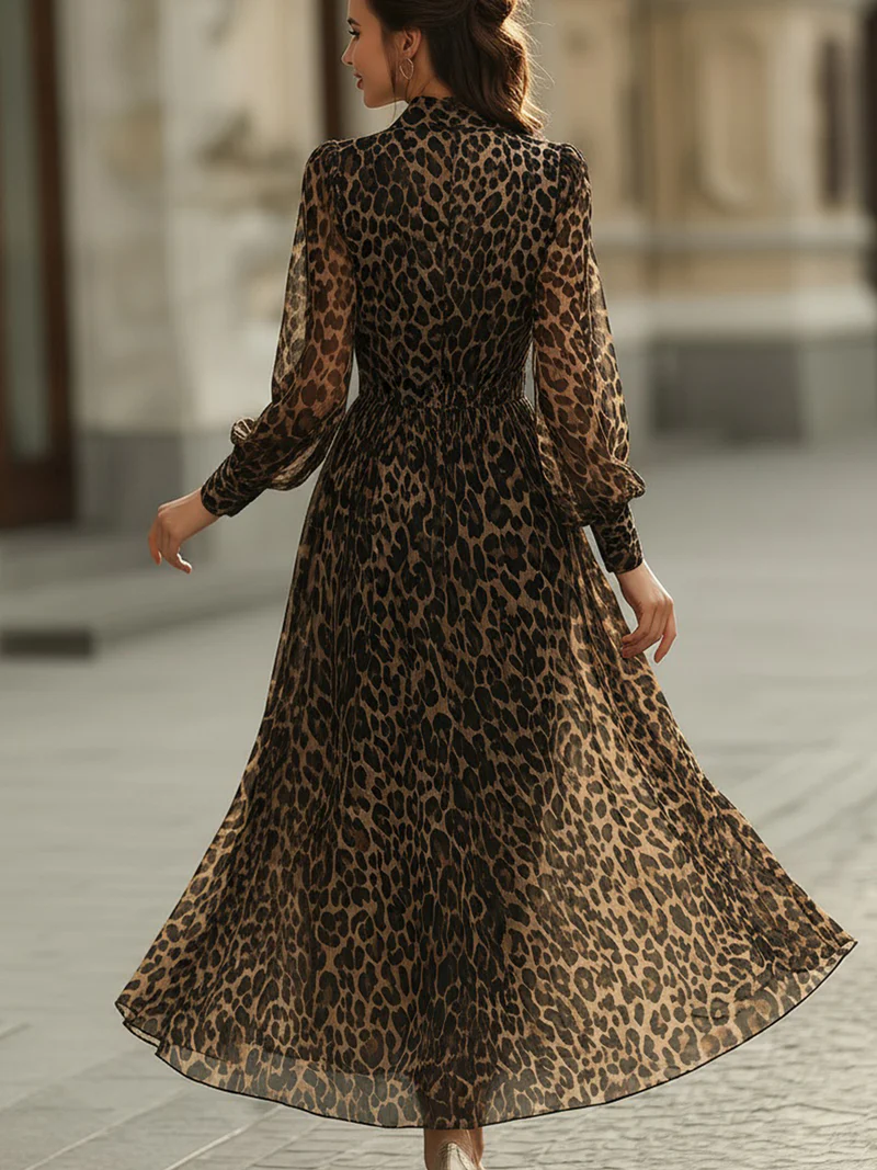 Leopard Print Wrap Midi Dress