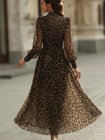 Leopard Print Wrap Midi Dress