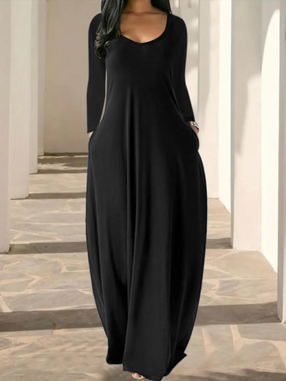 Casual Basic Round Neck Long Sleeve Pocket Sleepwear