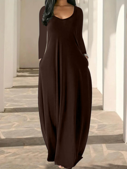 Casual Basic Round Neck Long Sleeve Pocket Sleepwear