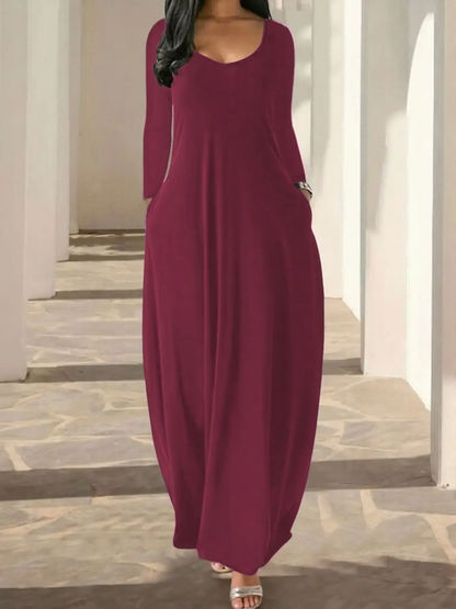 Casual Basic Round Neck Long Sleeve Pocket Sleepwear