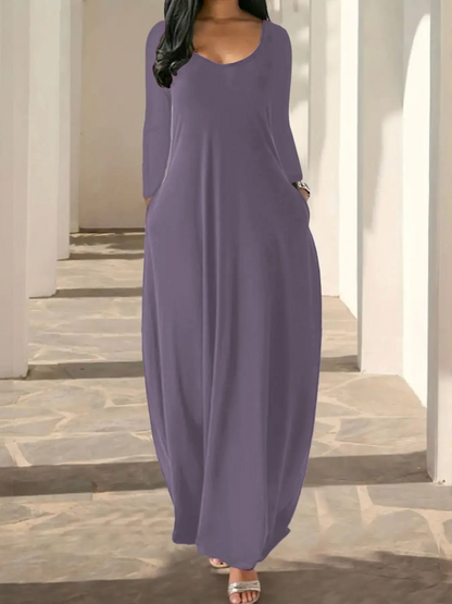 Casual Basic Round Neck Long Sleeve Pocket Sleepwear