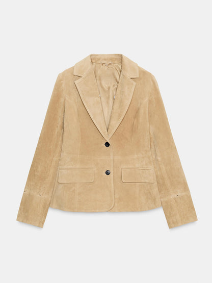 Faux Fur Suede Leather Fitted Blazer