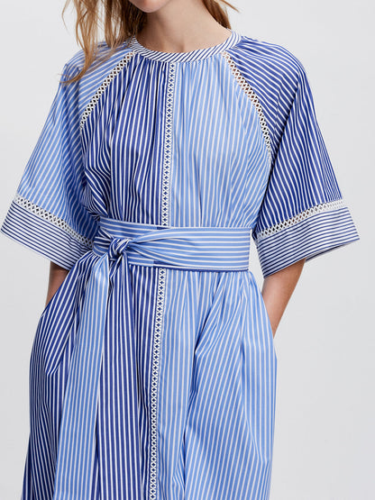 Striped Print Loose Belted Dress