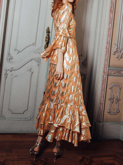 Flouced Hot Stamping Maxi Dress