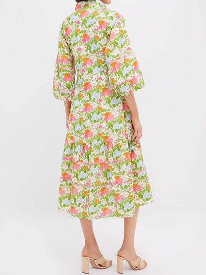 Floral Print Puff Sleeve Maxi Dress