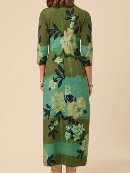 Mock Neck Printed 3/4 Sleeve Length Dress