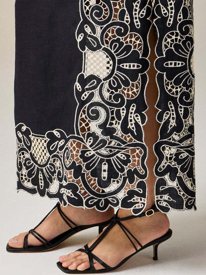 Lace Patchwork Drawstring Waist Maxi Dress