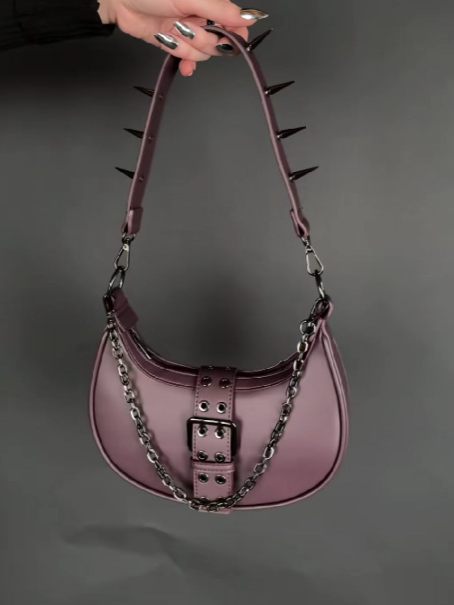 Long Studded Shoulder Strap Metal Chain Shoulder Bag