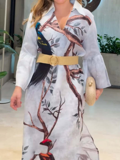 Printed V Neck Loose Dress